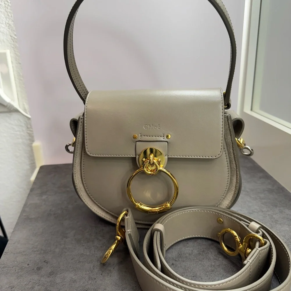 Chloe Gray Crossbody Bag with Gold Ring - Picture 7 of 9